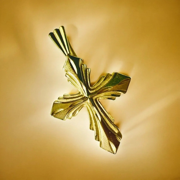 💛✨14K Yellow Gold Diamond-Cut Cross Slide Pendant Necklace - Picture 6 of 13